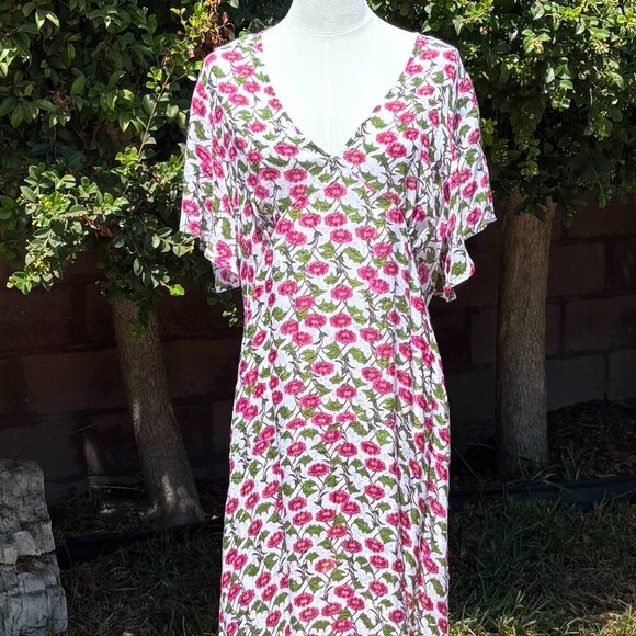 Roller Rabbit L Silk Floral Maxi Dress Pink Green Boho Chic - Picture 1 of 11